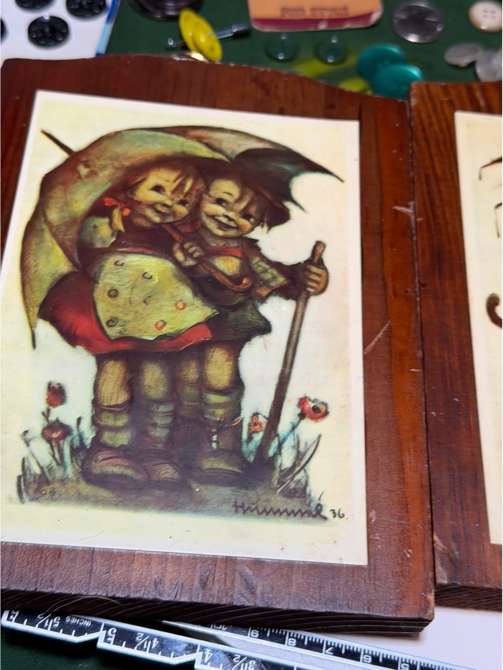 Vintage Hummel Wooden Plaques with Umbrella Kids Art - Set 2